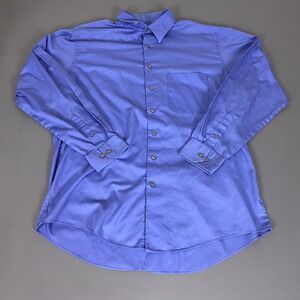 Van Heusen Studio Button‎ Down Shirt 17-17.5 Men's XLT Blue No Iron *Flawed*